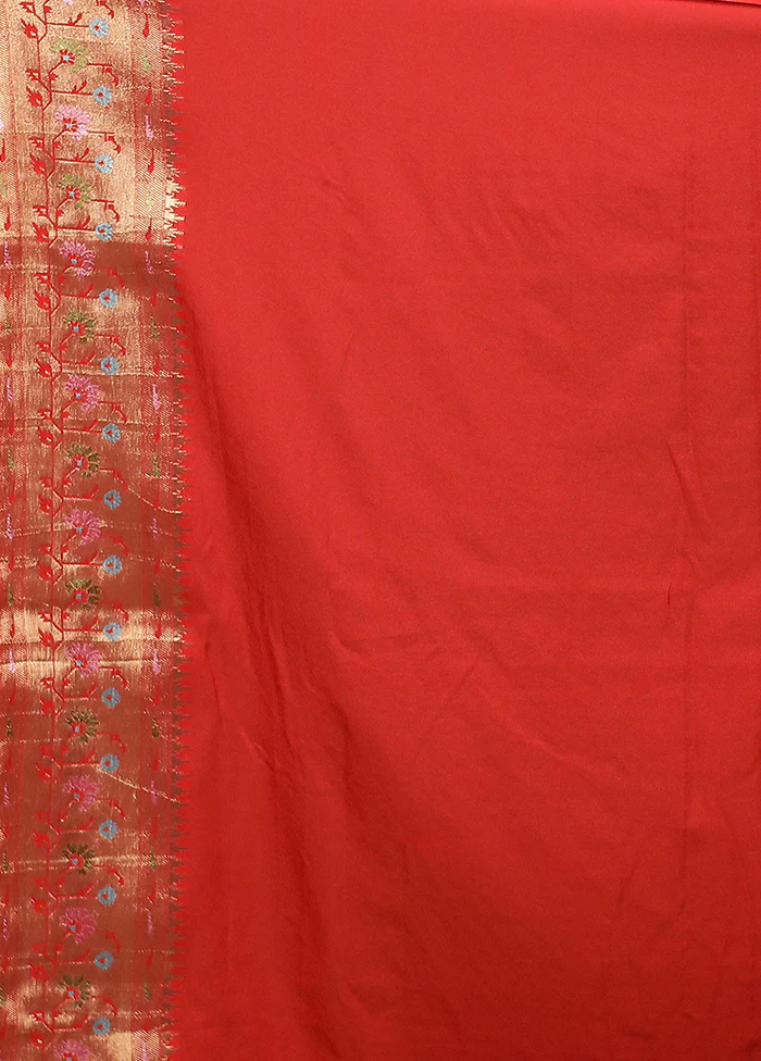 Red Dupion Silk Saree With Blouse Piece - Image 5