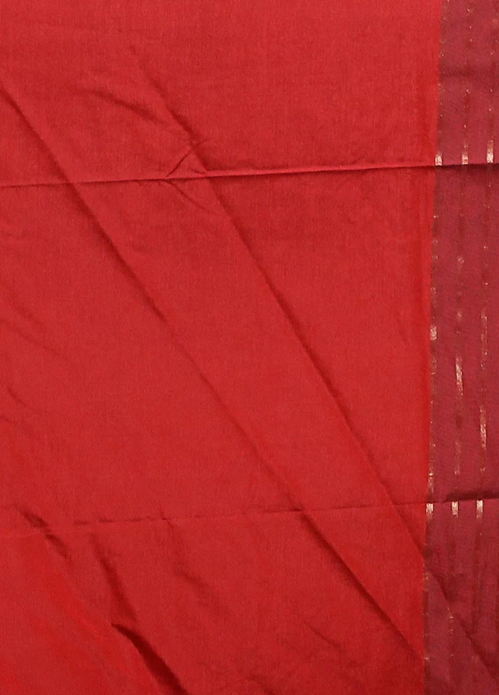 Red Dupion Silk Saree With Blouse Piece - Image 5