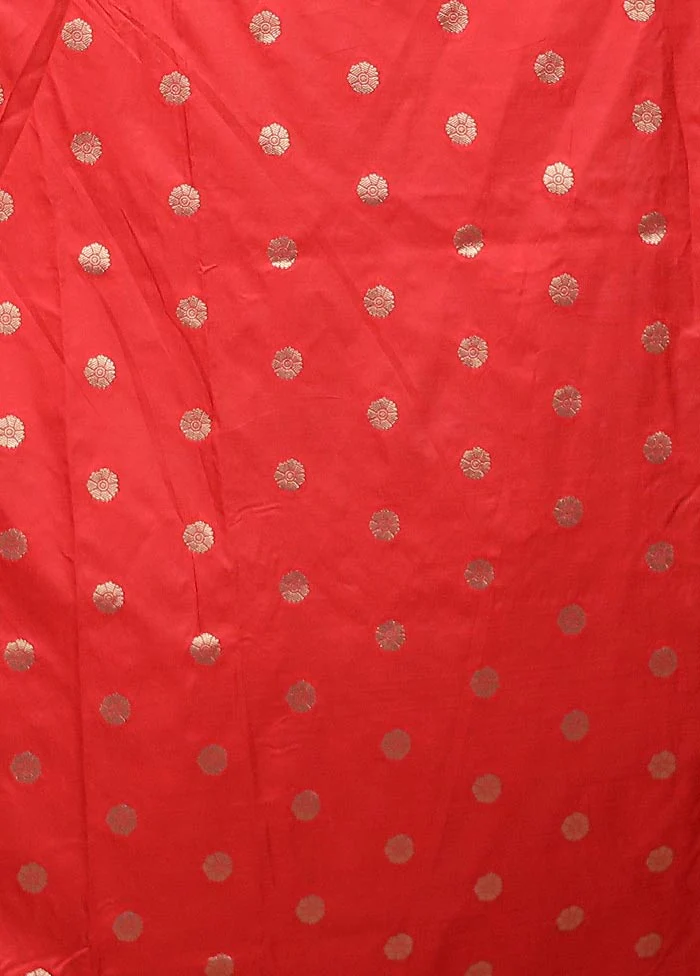 Red Dupion Silk Saree With Blouse Piece - Image 5