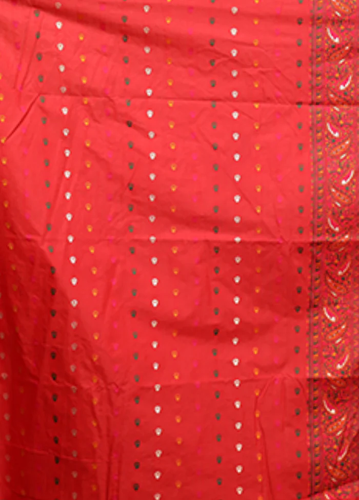 Red Dupion Silk Saree With Blouse Piece - Image 5