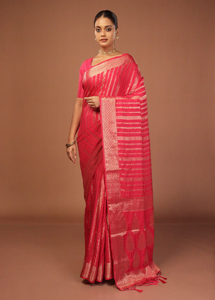 Red Dupion Silk Saree With Blouse Piece - Image 2