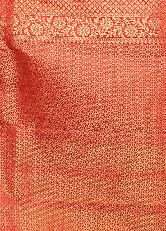 Red Dupion Silk Saree With Blouse Piece - Image 5