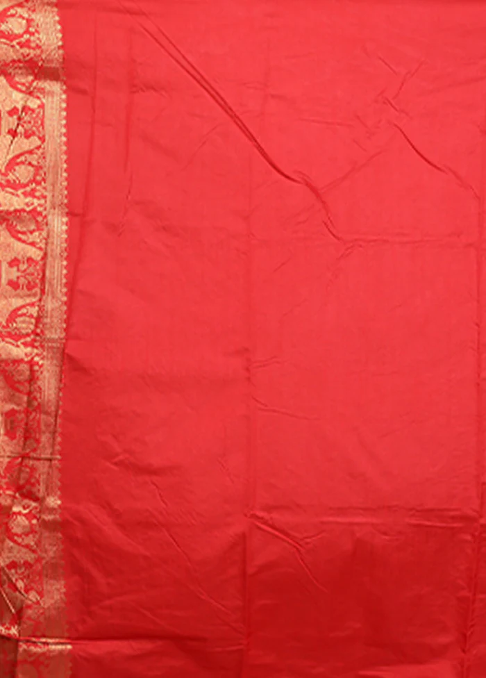 Red Dupion Silk Saree With Blouse Piece - Image 5
