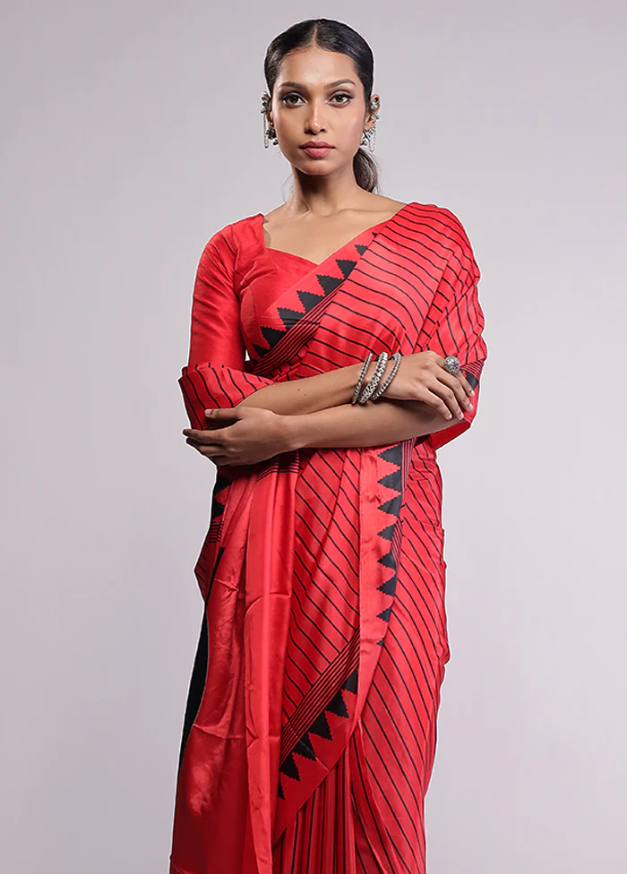 Red Dupion Silk Saree With Blouse Piece