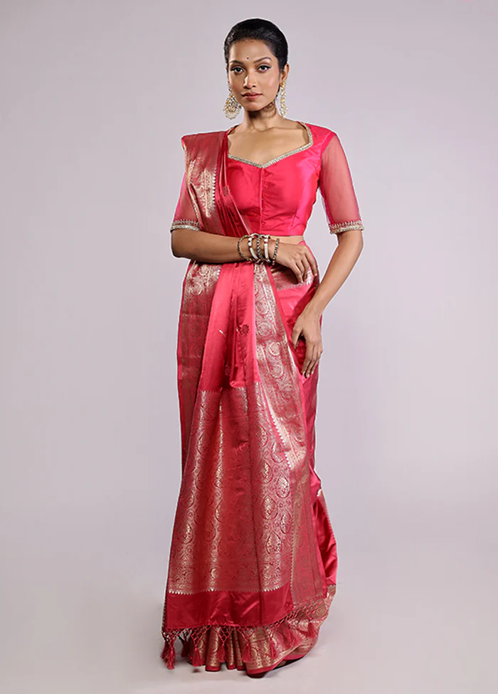 Red Dupion Silk Saree With Blouse Piece - Image 2