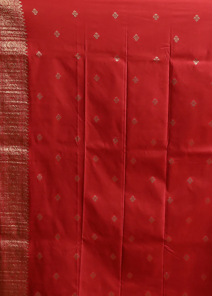 Red Dupion Silk Saree With Blouse Piece - Image 5
