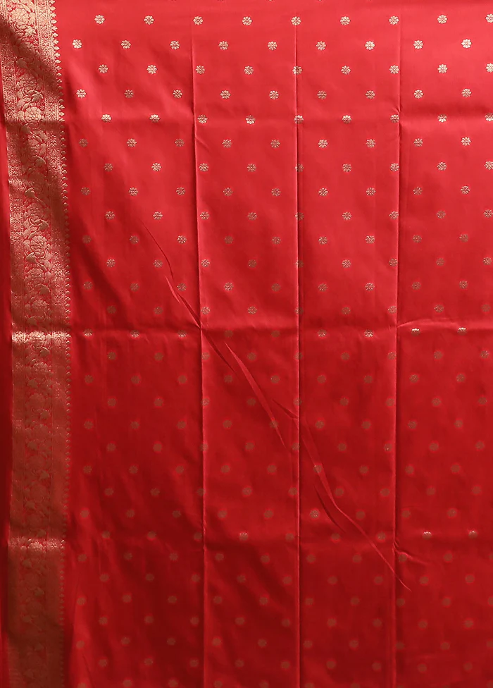 Red Dupion Silk Saree With Blouse Piece - Image 5