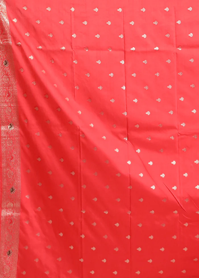 Red Dupion Silk Saree With Blouse Piece - Image 5