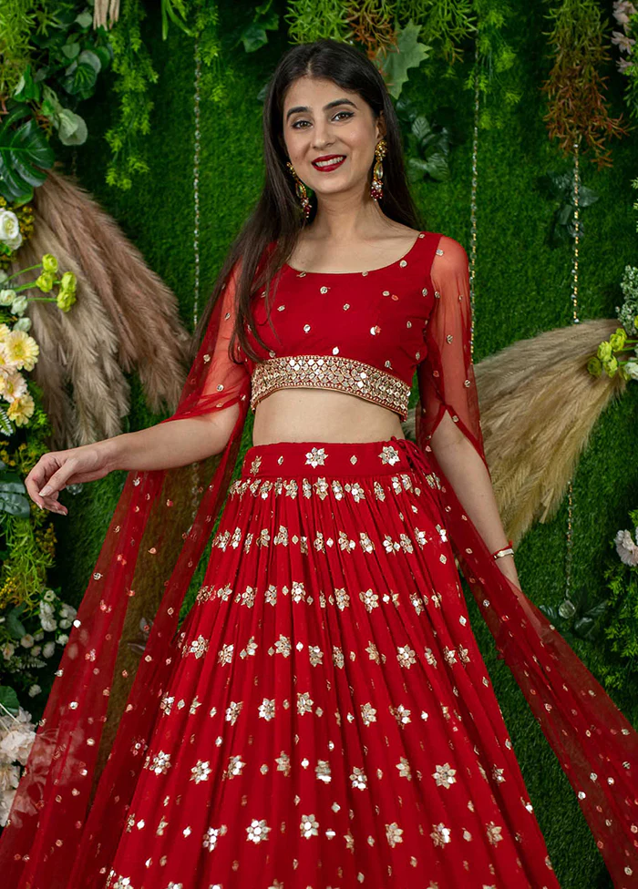 Red Georgette Dupatta Lehenga Set - Image 2