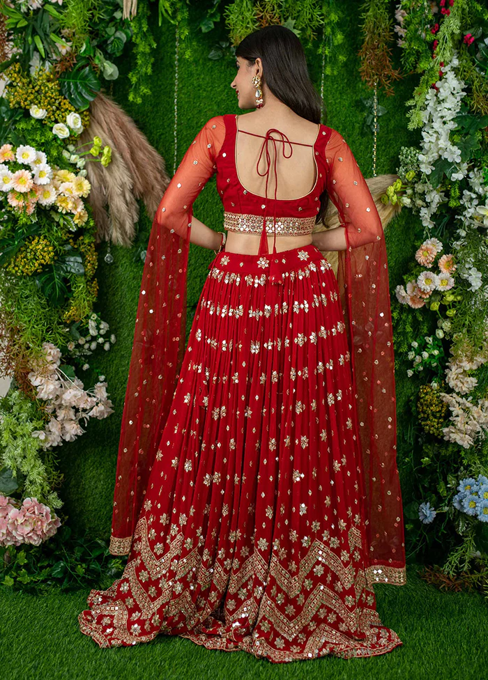 Red Georgette Dupatta Lehenga Set - Image 3