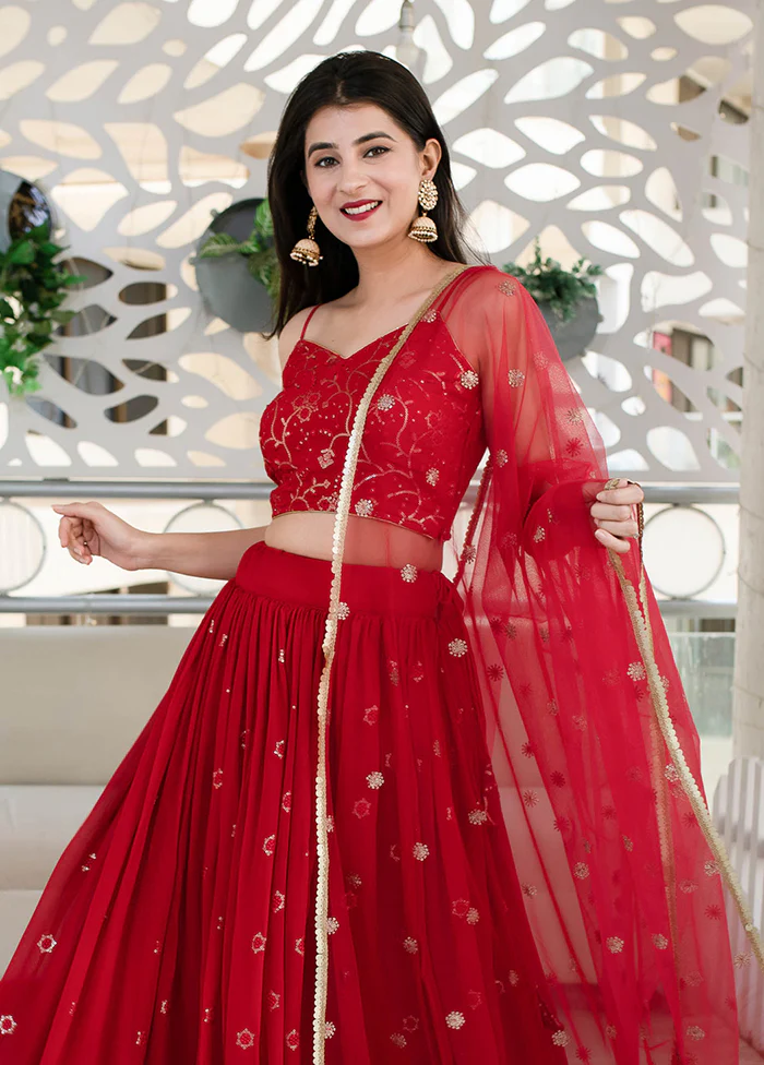 Red Georgette Dupatta Lehenga Set - Image 2