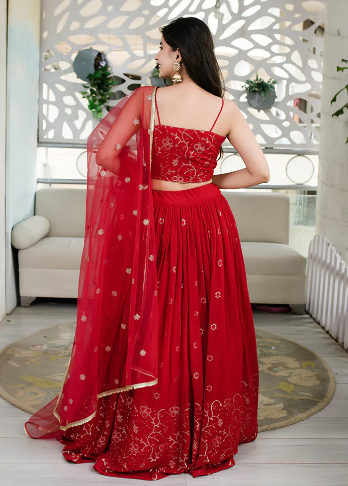 Red Georgette Dupatta Lehenga Set - Image 3