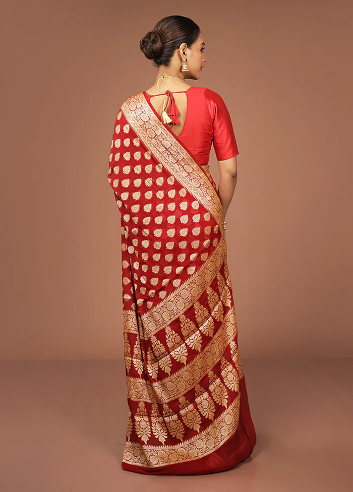 Red Georgette Saree With Blouse Piece - Image 2