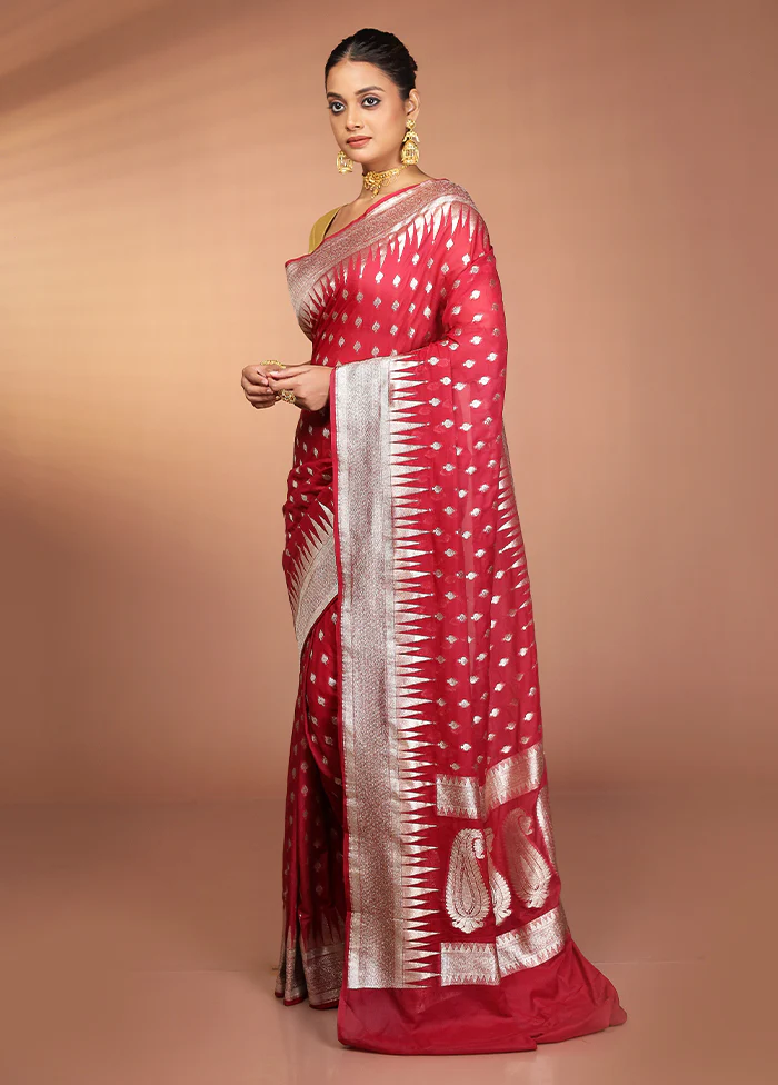 Red Georgette Saree With Blouse Piece - Image 4