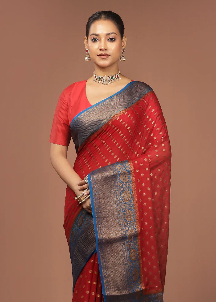 Red Georgette Saree With Blouse Piece