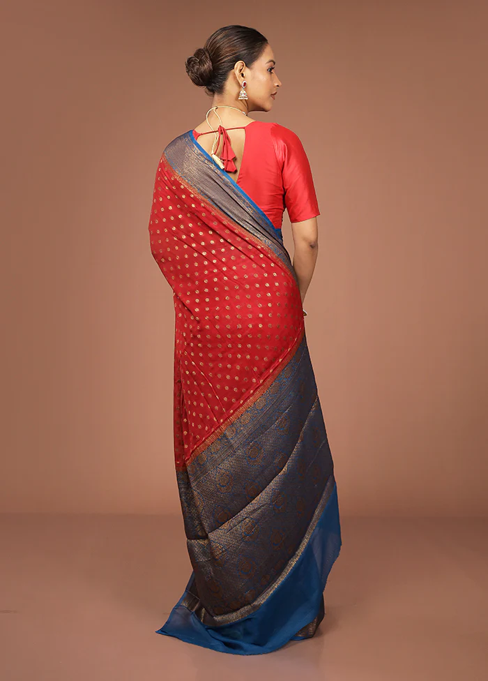 Red Georgette Saree With Blouse Piece - Image 3
