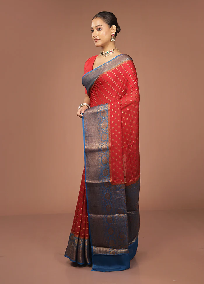 Red Georgette Saree With Blouse Piece - Image 4