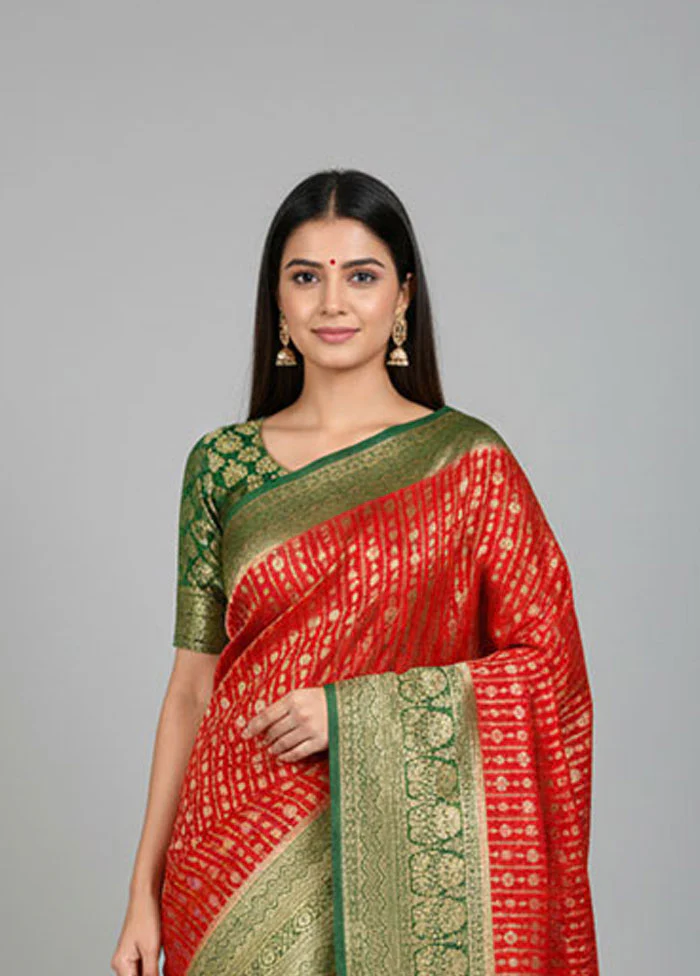 Red Georgette Saree With Blouse Piece - Image 2