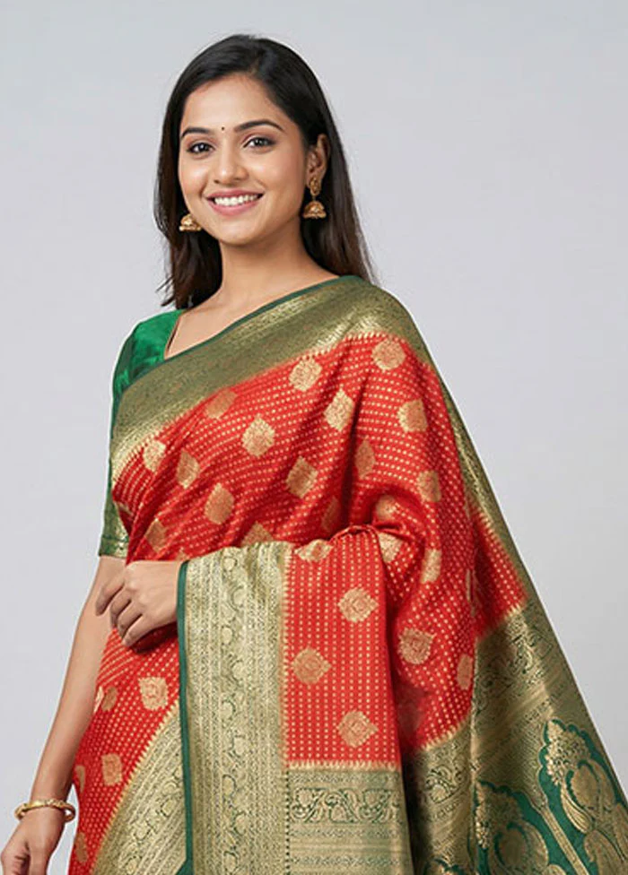 Red Georgette Saree With Blouse Piece - Image 2