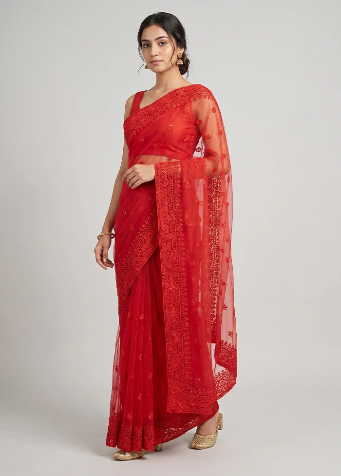 Red Georgette Saree With Blouse Piece