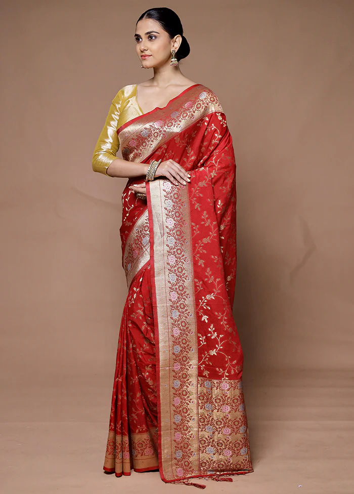 Red Georgette Saree With Blouse Piece - Image 4