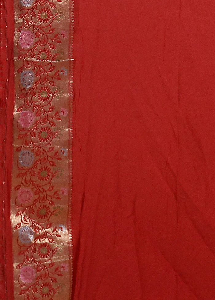 Red Georgette Saree With Blouse Piece - Image 5