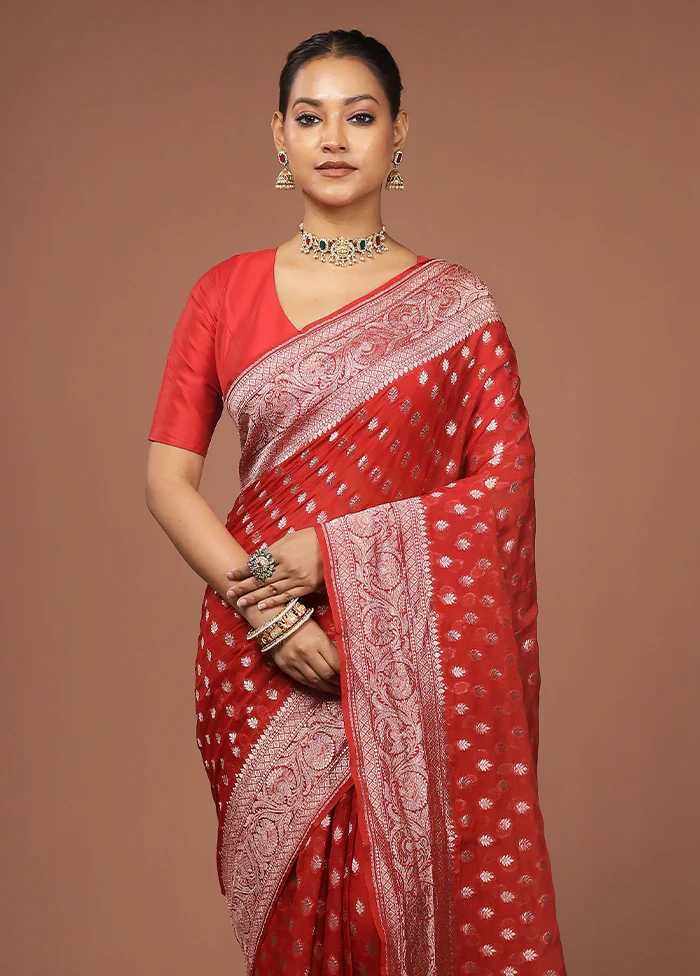 Red Georgette Saree With Blouse Piece