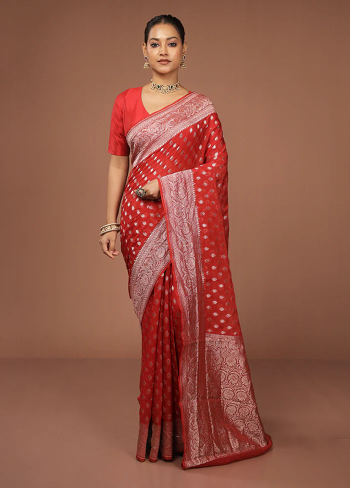 Red Georgette Saree With Blouse Piece - Image 2