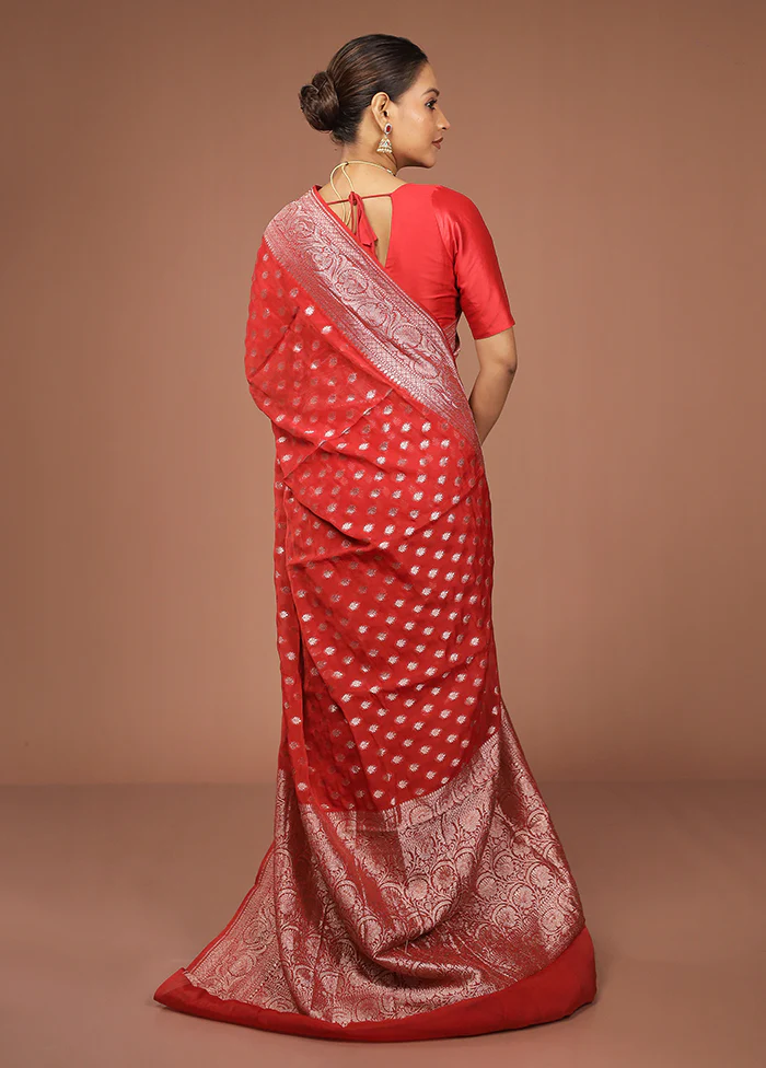 Red Georgette Saree With Blouse Piece - Image 3