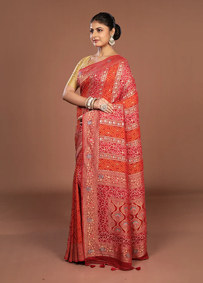 Red Georgette Saree With Blouse Piece - Image 4