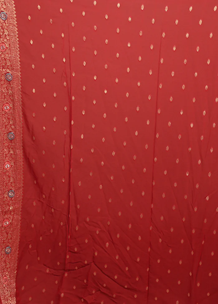 Red Georgette Saree With Blouse Piece - Image 5