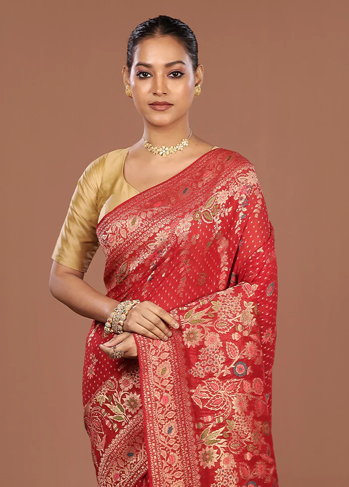 Red Georgette Saree With Blouse Piece