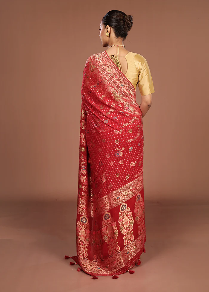Red Georgette Saree With Blouse Piece - Image 3