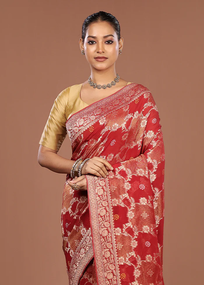 Red Georgette Saree With Blouse Piece