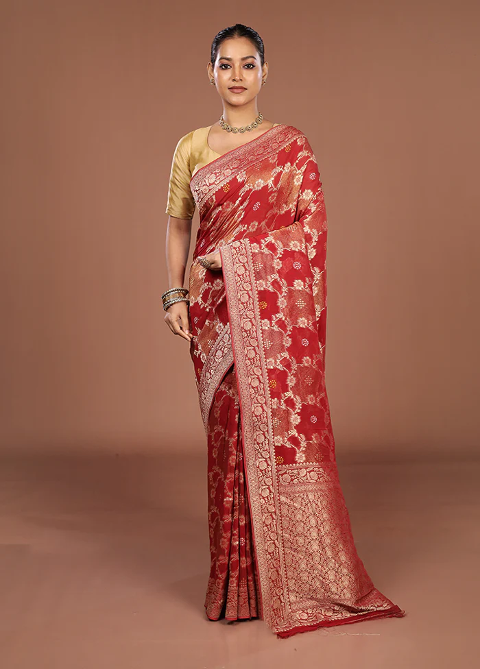 Red Georgette Saree With Blouse Piece - Image 2