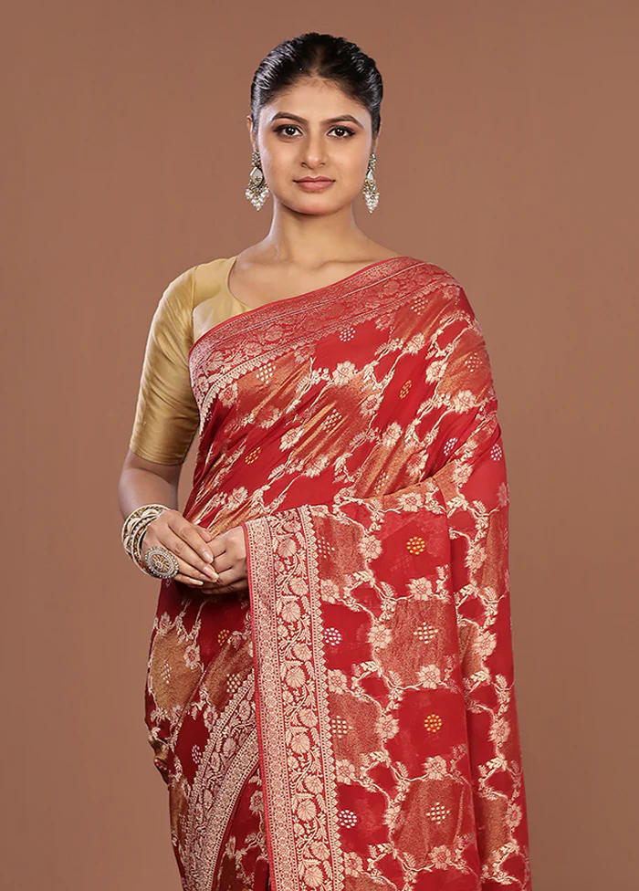 Red Georgette Saree With Blouse Piece