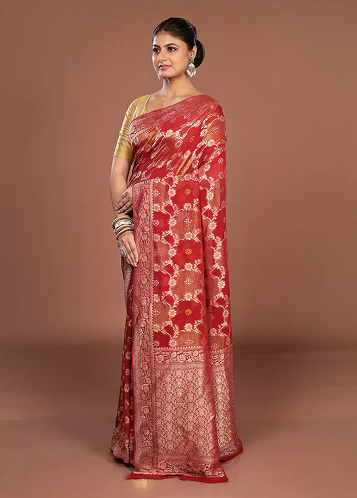 Red Georgette Saree With Blouse Piece - Image 4