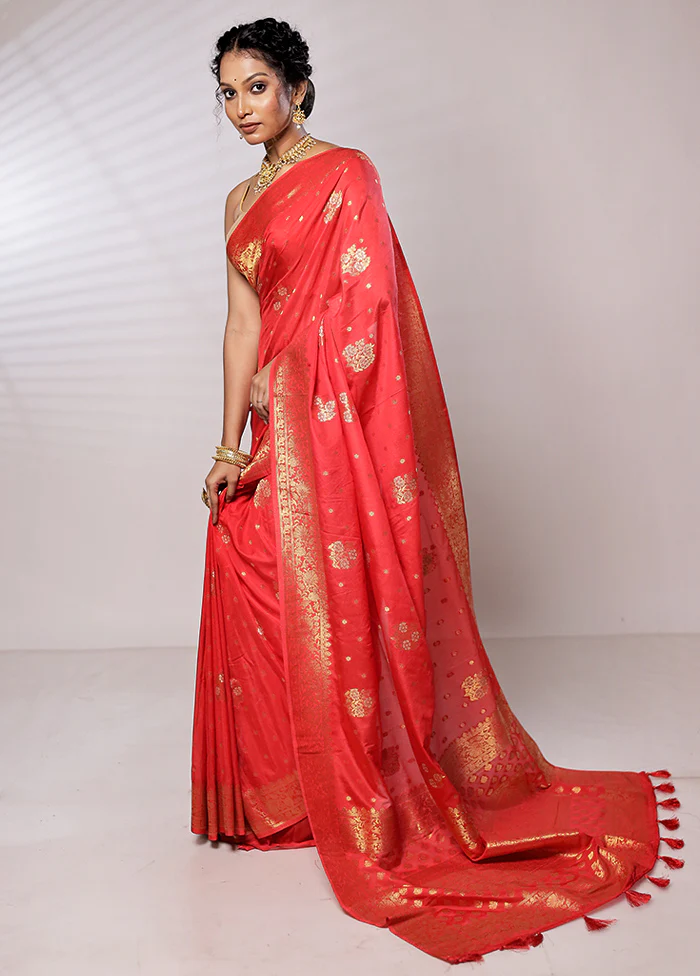 Red Georgette Saree With Blouse Piece - Image 4