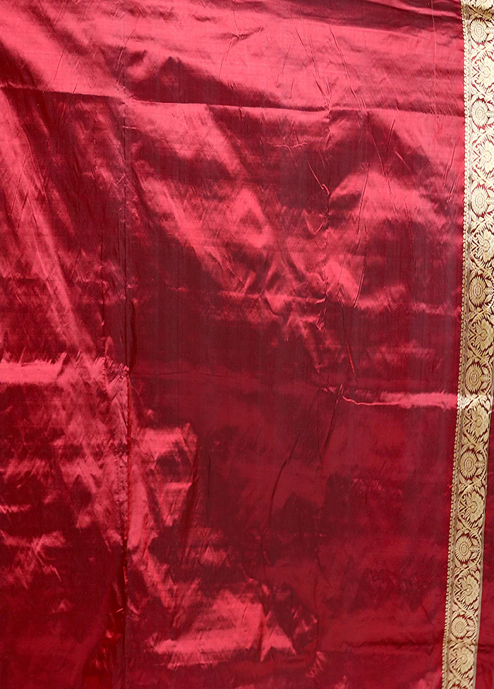 Red Handloom Assam Pure Silk Saree With Blouse Piece - Image 5