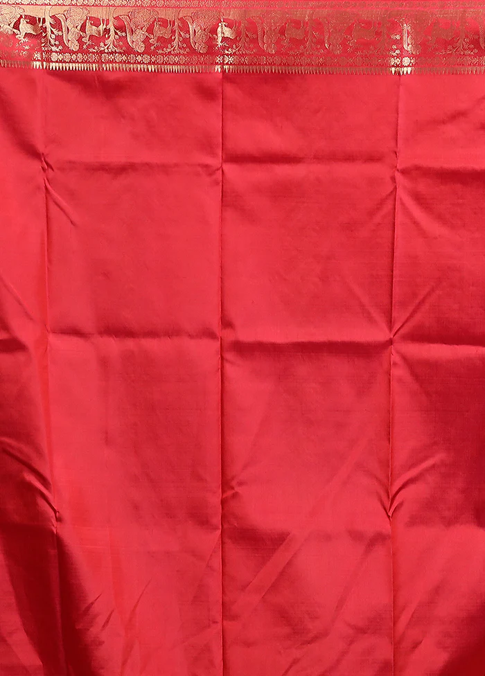 Red Handloom Baluchari Pure Silk Saree With Blouse Piece - Image 5