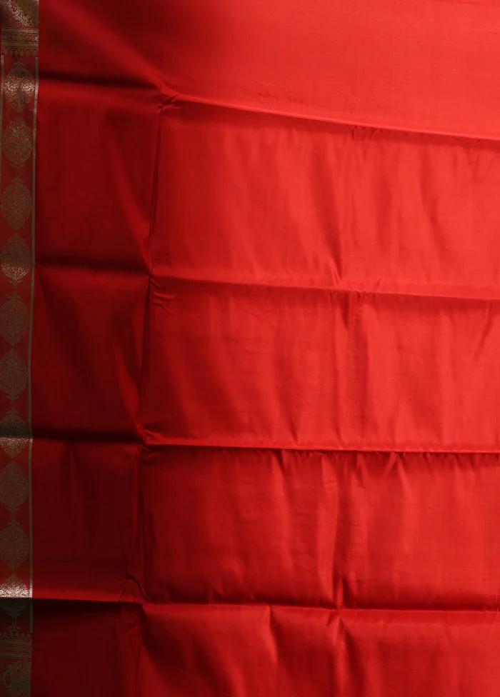 Red Handloom Banarasi Pure Silk Saree With Blouse Piece - Image 5