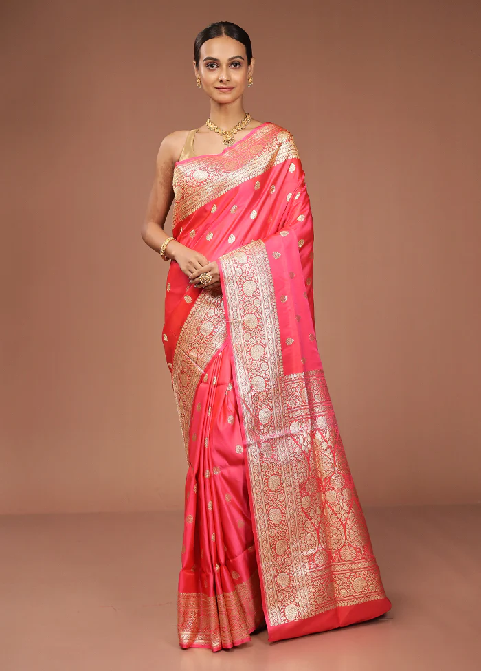 Red Handloom Banarasi Pure Silk Saree With Blouse Piece - Image 2