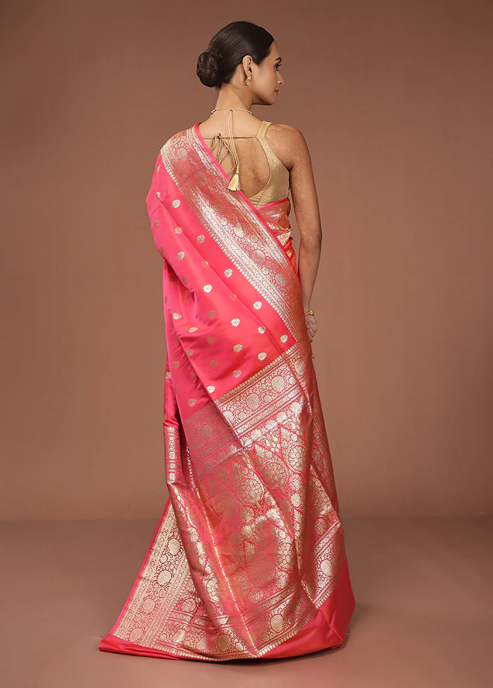 Red Handloom Banarasi Pure Silk Saree With Blouse Piece - Image 3