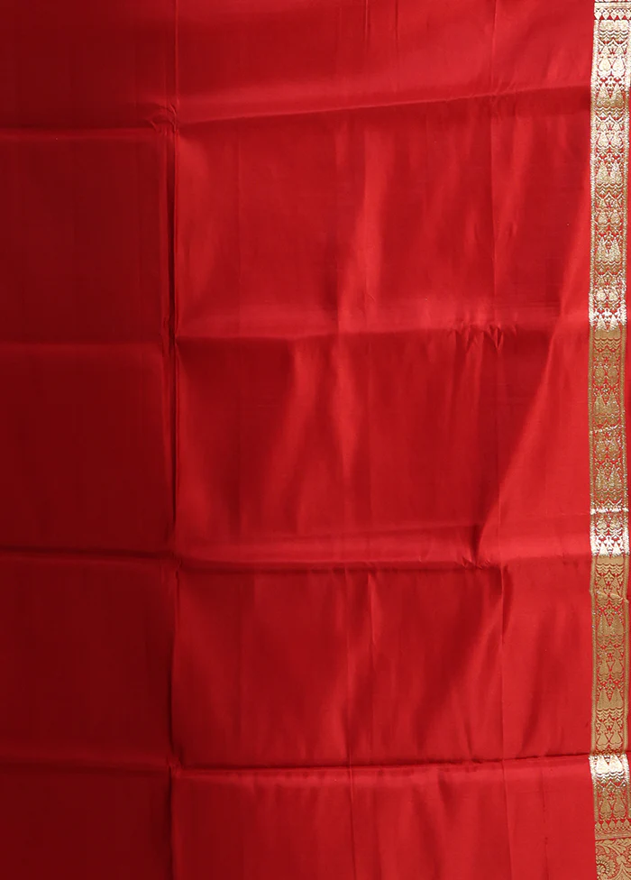 Red Handloom Banarasi Pure Silk Saree With Blouse Piece - Image 5