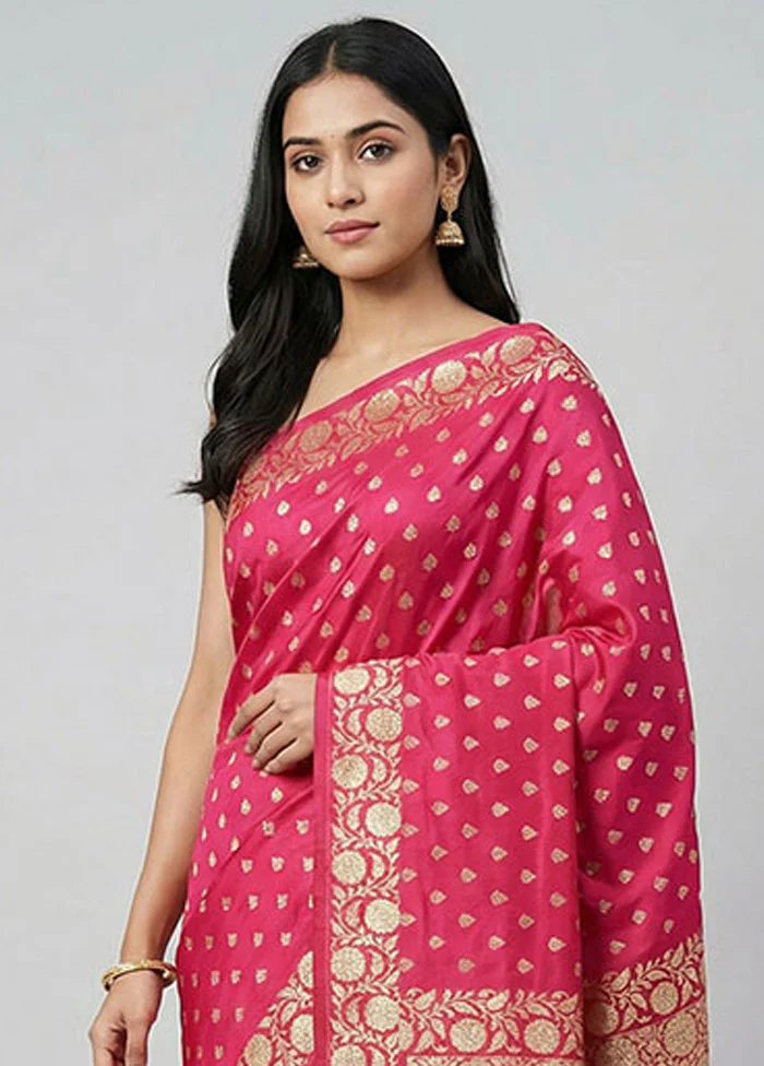 Red Handloom Banarasi Pure Silk Saree With Blouse Piece - Image 2