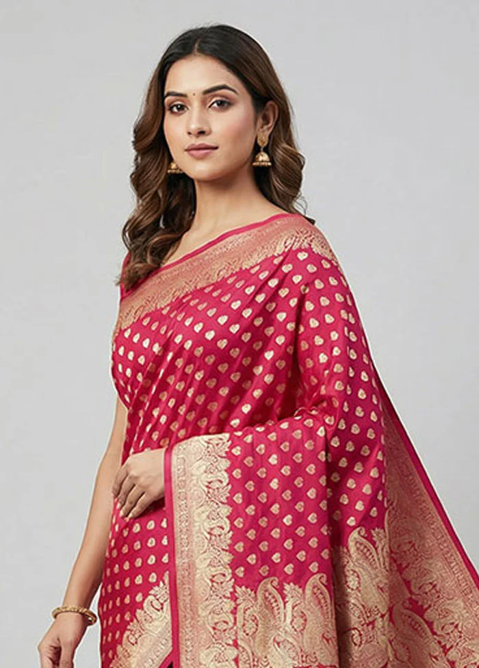 Red Handloom Banarasi Pure Silk Saree With Blouse Piece - Image 2