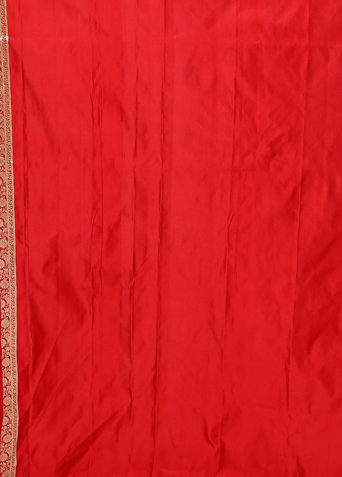 Red Handloom Banarasi Pure Silk Saree With Blouse Piece - Image 5