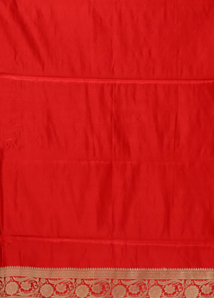 Red Handloom Banarasi Pure Silk Saree With Blouse Piece - Image 5