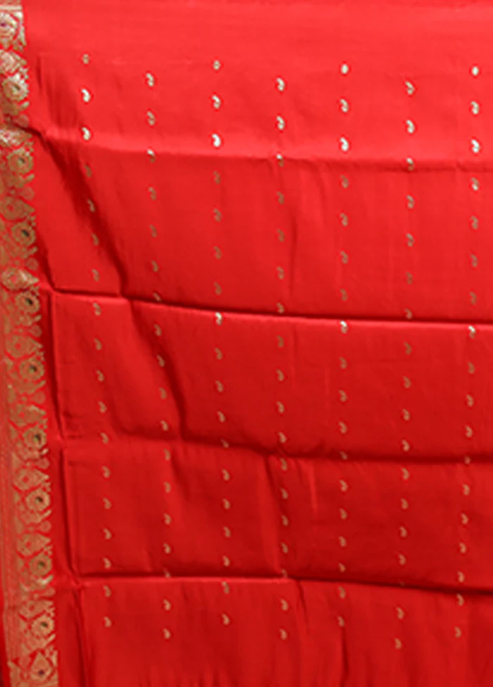 Red Handloom Banarasi Pure Silk Saree With Blouse Piece - Image 5