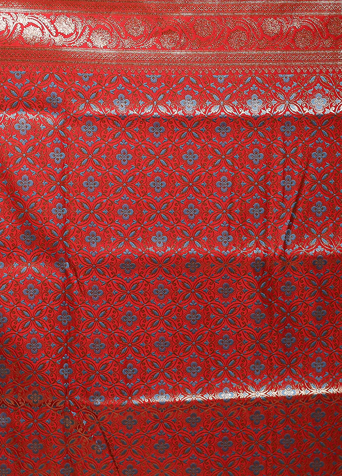 Red Handloom Banarasi Pure Silk Saree With Blouse Piece - Image 5